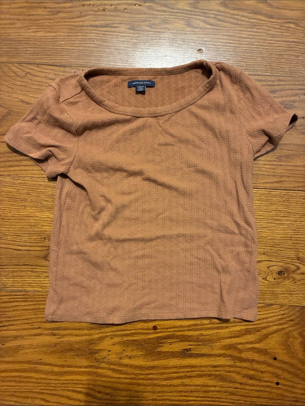 American Eagle Outfitters Short Sleeve Ribbed Tee - Rust Brown